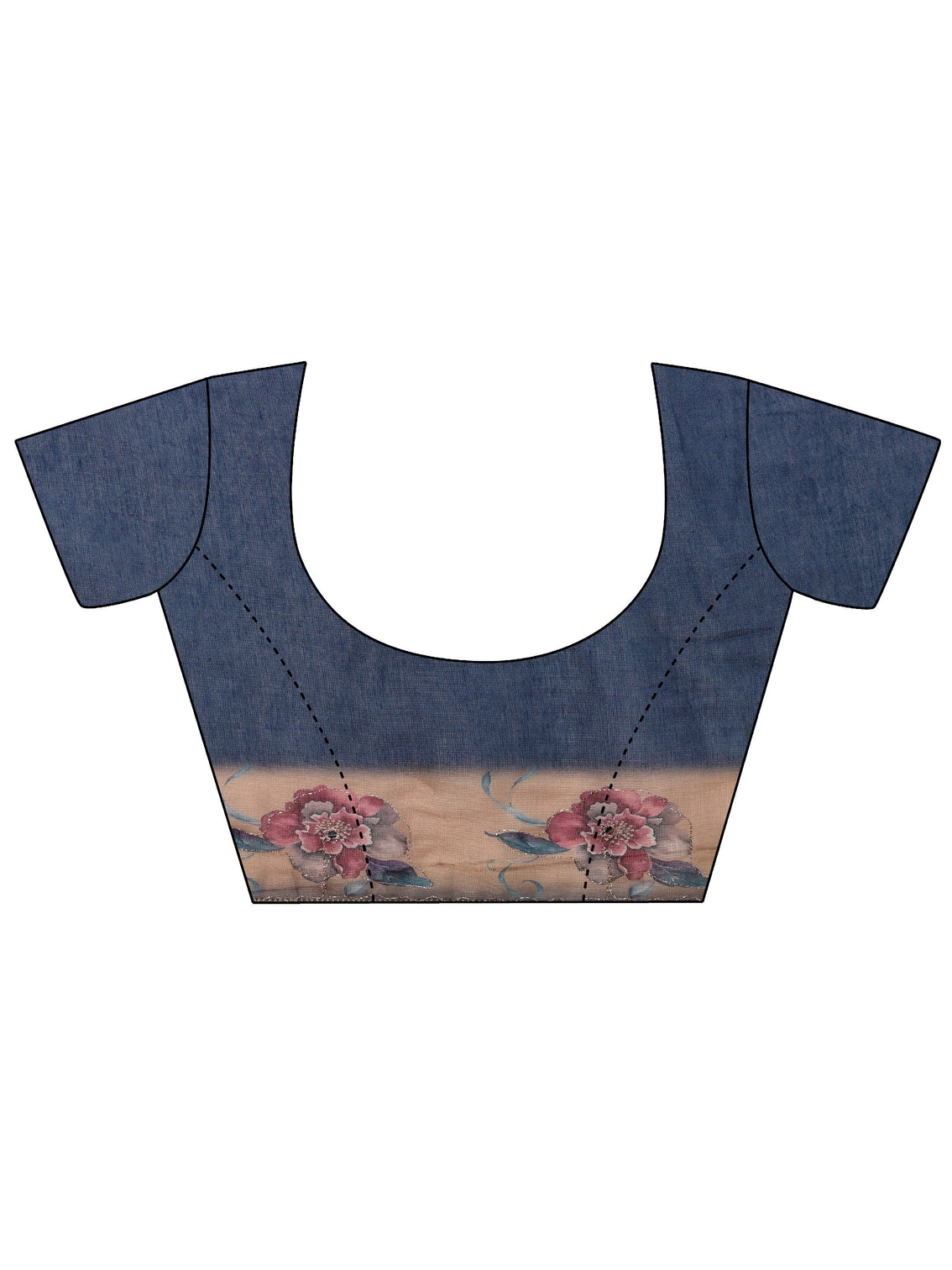 Mameraa Dusty Blue Floral Printed Silk Blend Ombre Saree with Woven Border