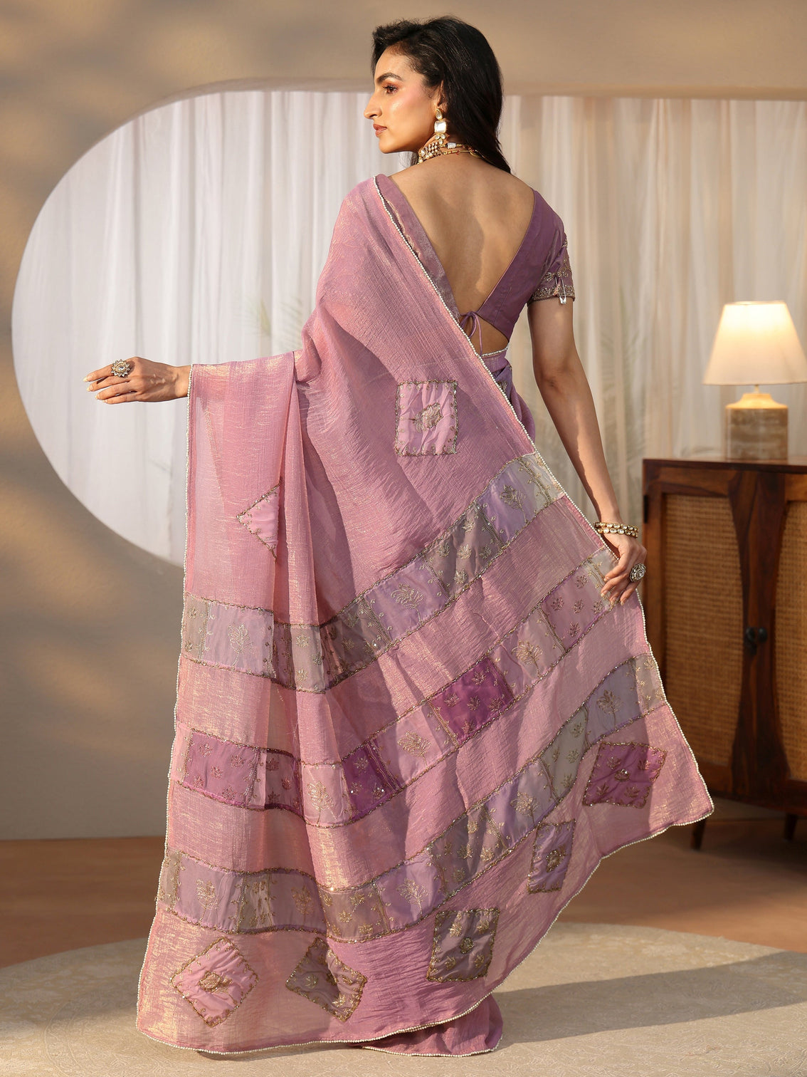 Mameraa Lilac Applique Design Tissue Saree