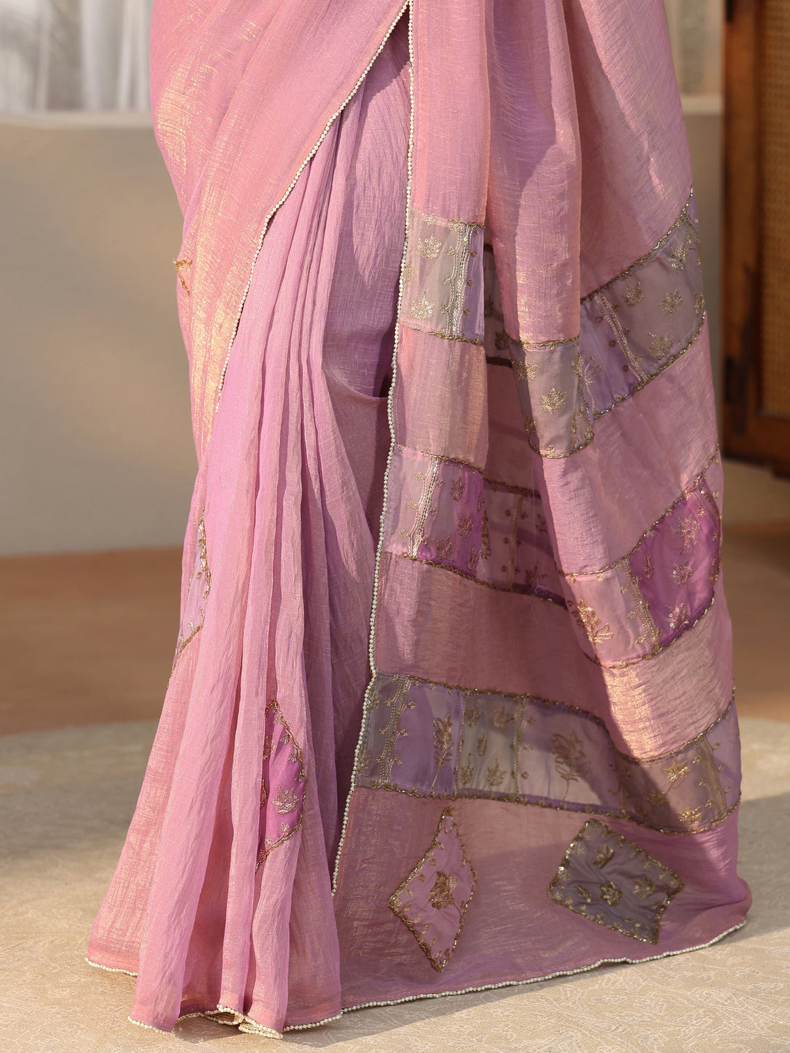 Mameraa Lilac Applique Design Tissue Saree