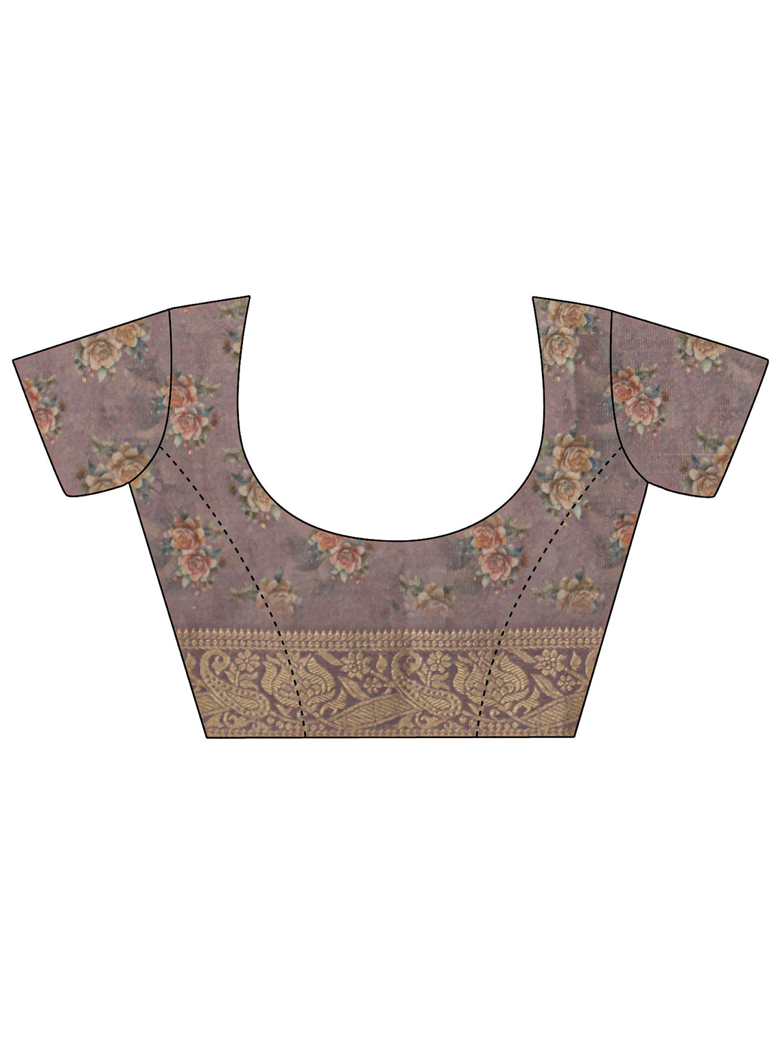 Mameraa Lavender Floral Printed Silk Blend Saree with Woven Border