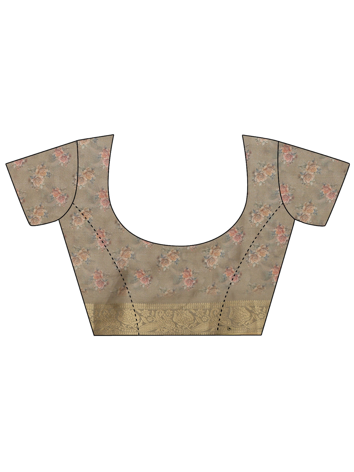 Mameraa Dusty Olive Green Floral Printed Silk Blend Saree with Woven Border