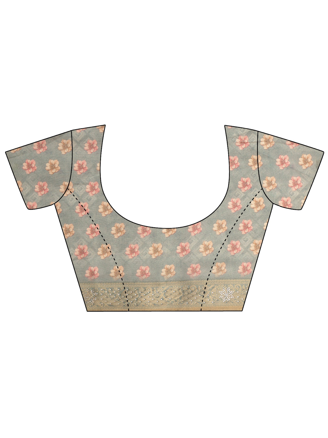 Mameraa Dusty Green Floral Printed Silk Blend Saree