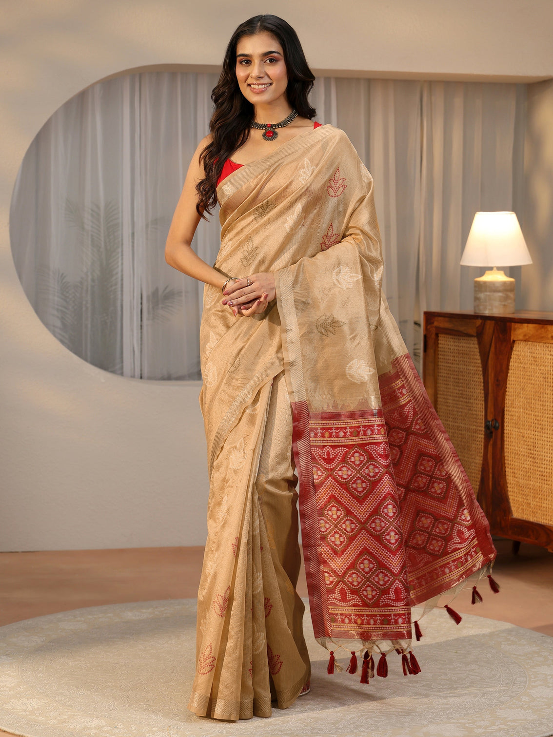 Mameraa Gold Bandhani Silk Blend Saree
