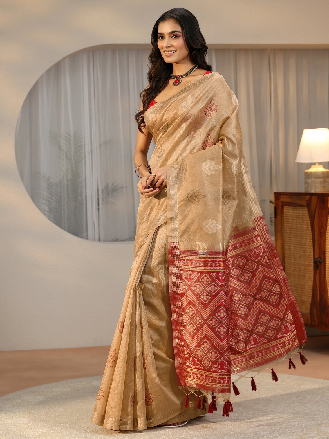 Mameraa Gold Bandhani Silk Blend Saree