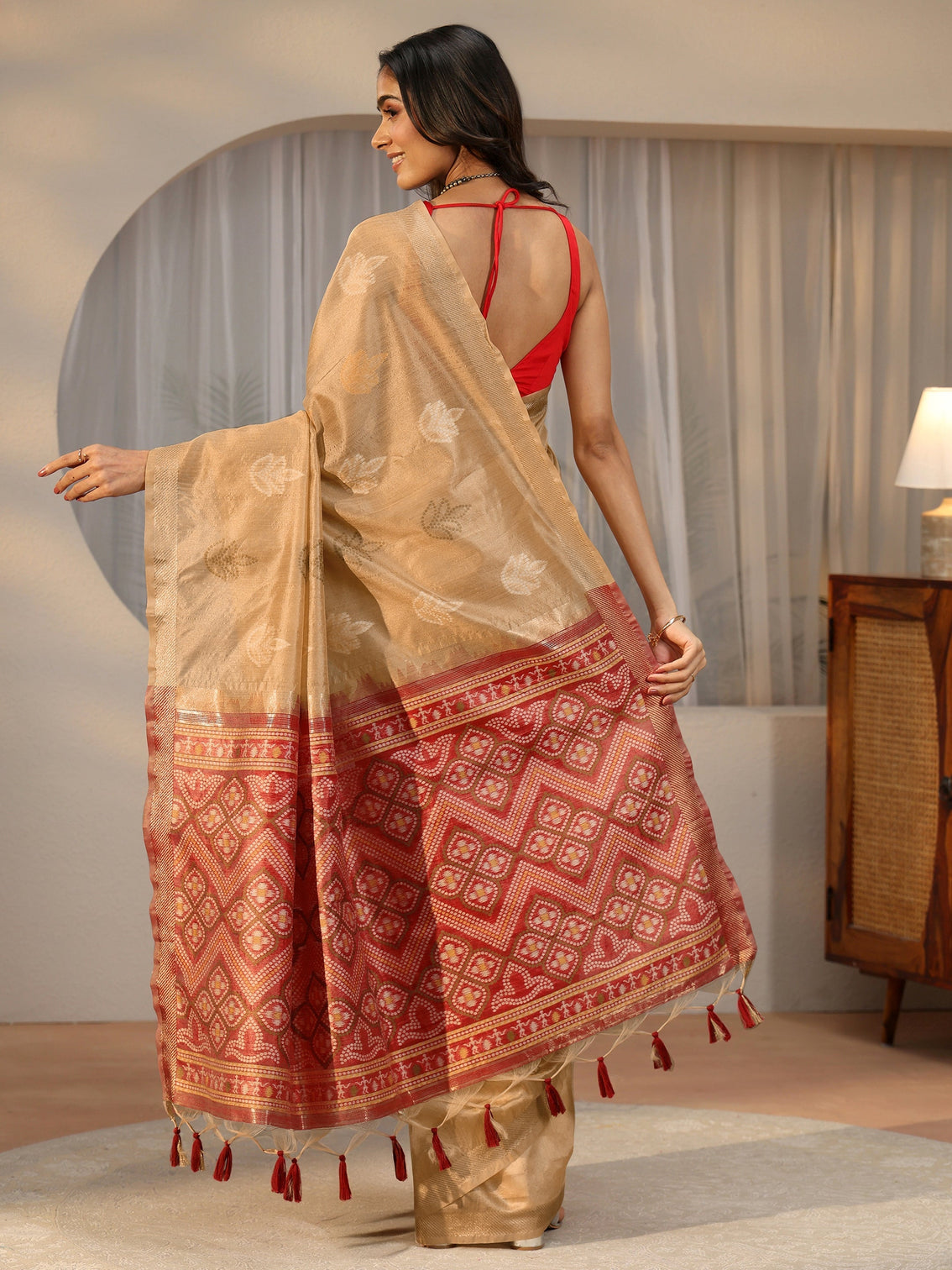 Mameraa Gold Bandhani Silk Blend Saree