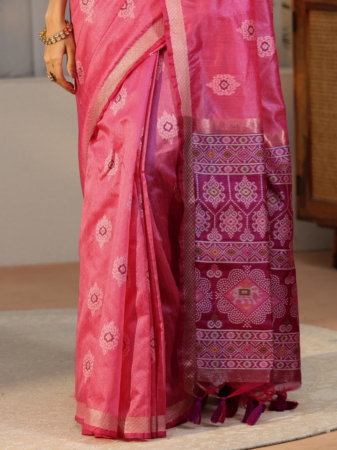 Mameraa Rani Pink Woven Design Silk Blend Saree