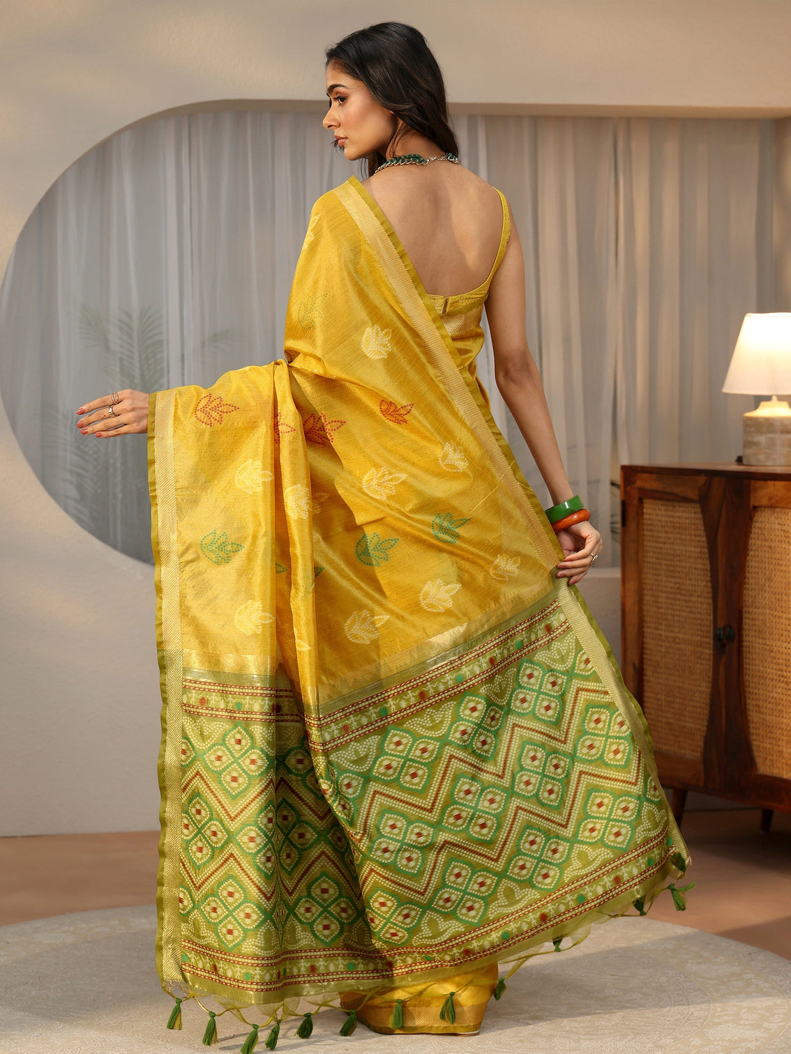 Mameraa Mustard Bandhani Silk Blend Saree