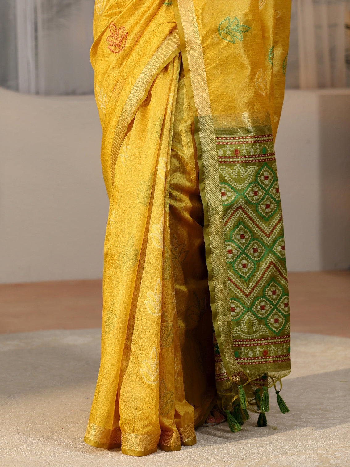 Mameraa Mustard Bandhani Silk Blend Saree