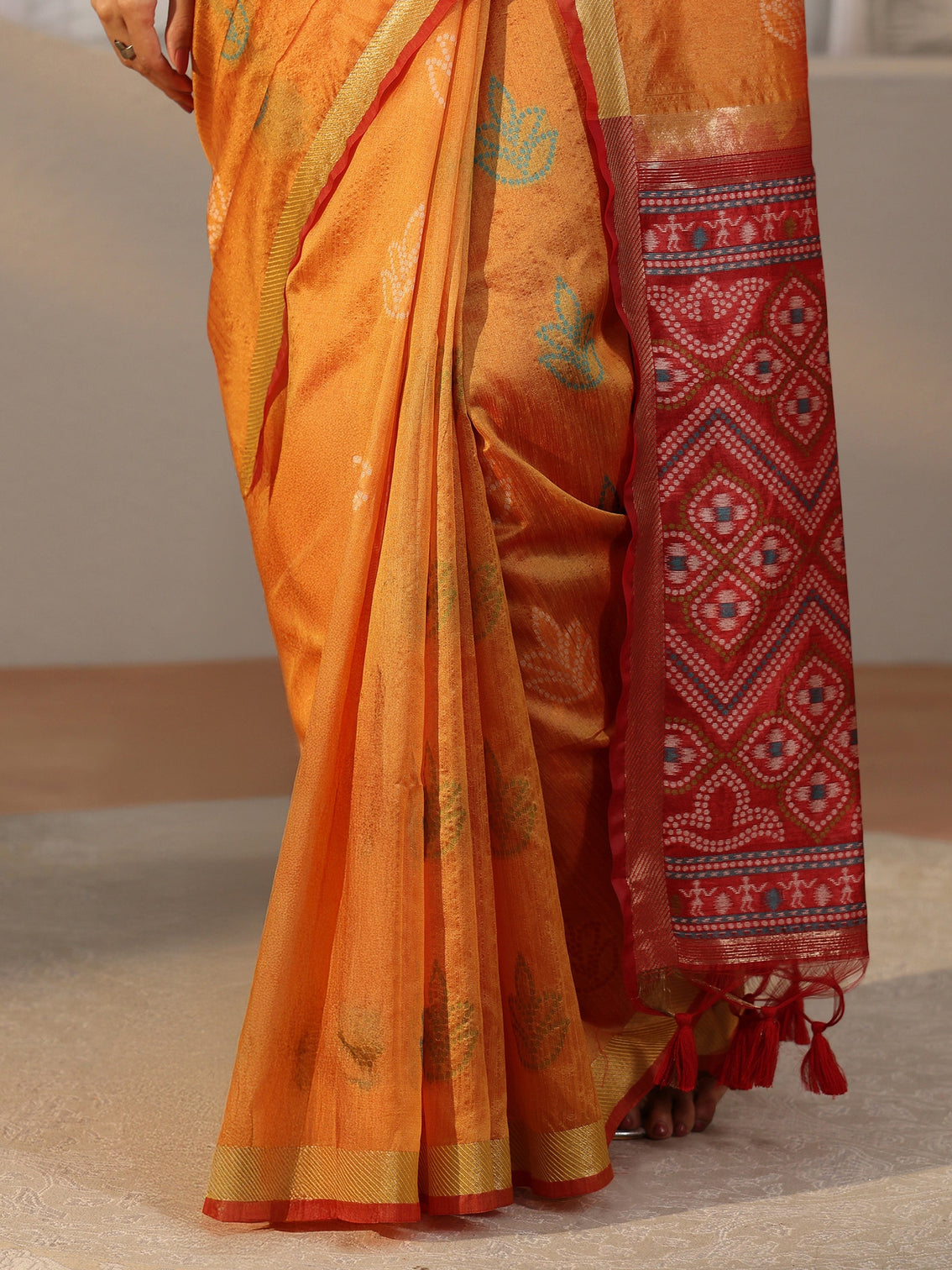 Mameraa Orange Bandhani Silk Blend Saree