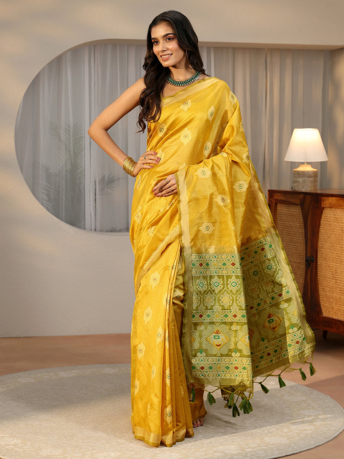 Mameraa Mustard Woven Design Silk Blend Saree