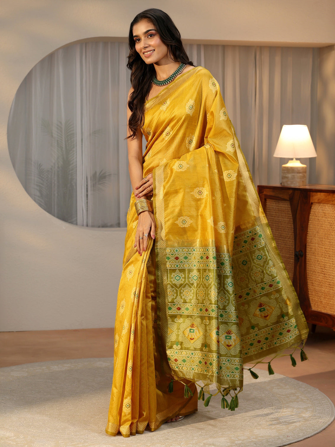 Mameraa Mustard Woven Design Silk Blend Saree