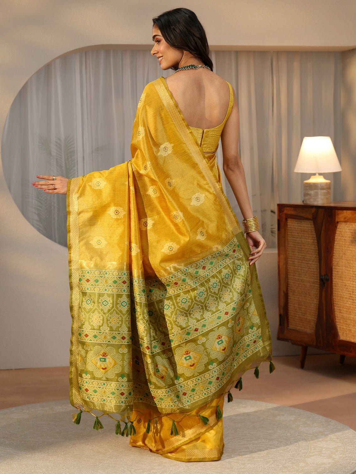 Mameraa Mustard Woven Design Silk Blend Saree