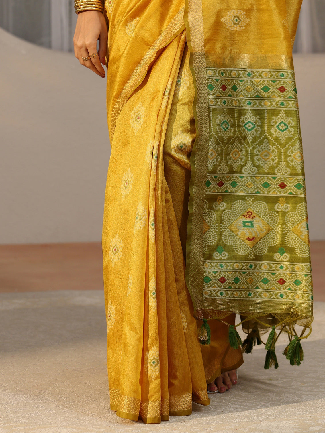Mameraa Mustard Woven Design Silk Blend Saree