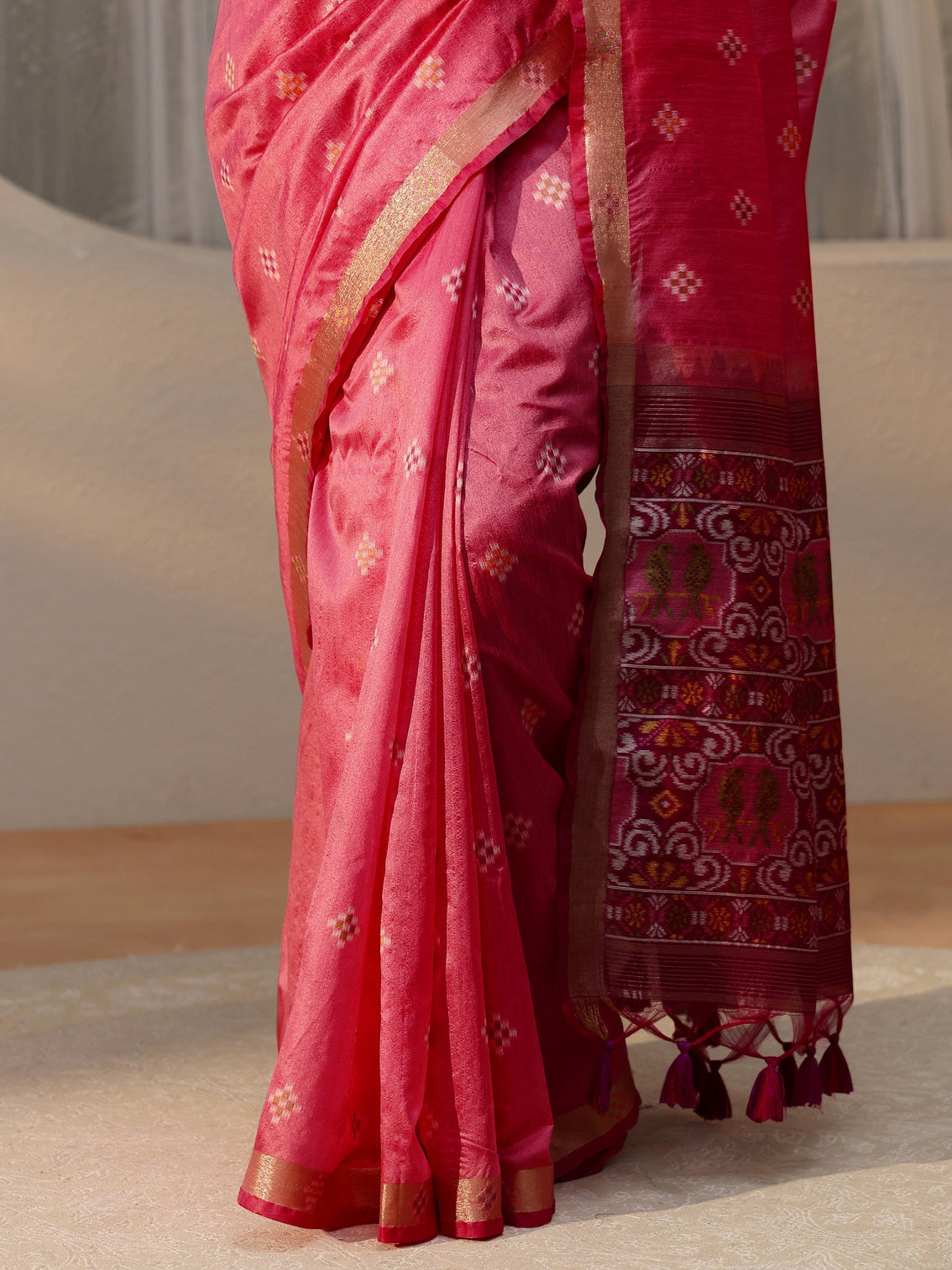 Mameraa Rose Pink Woven Design Silk Blend Saree