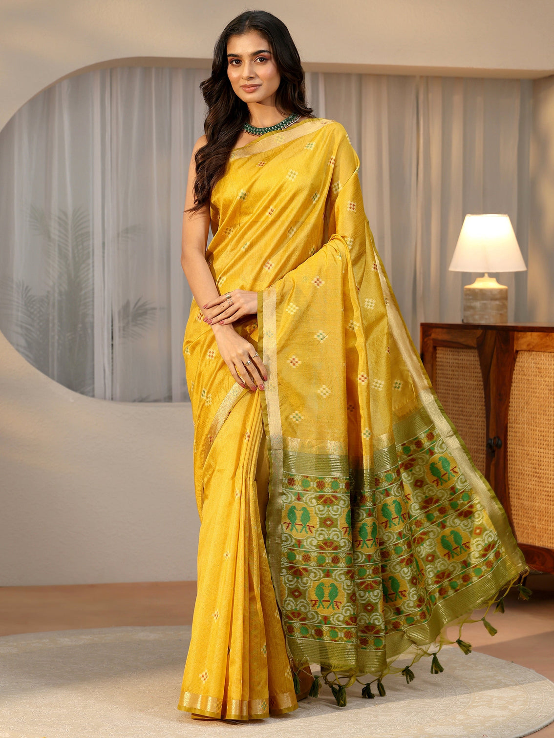 Mameraa Mustard Woven Design Silk Blend Saree