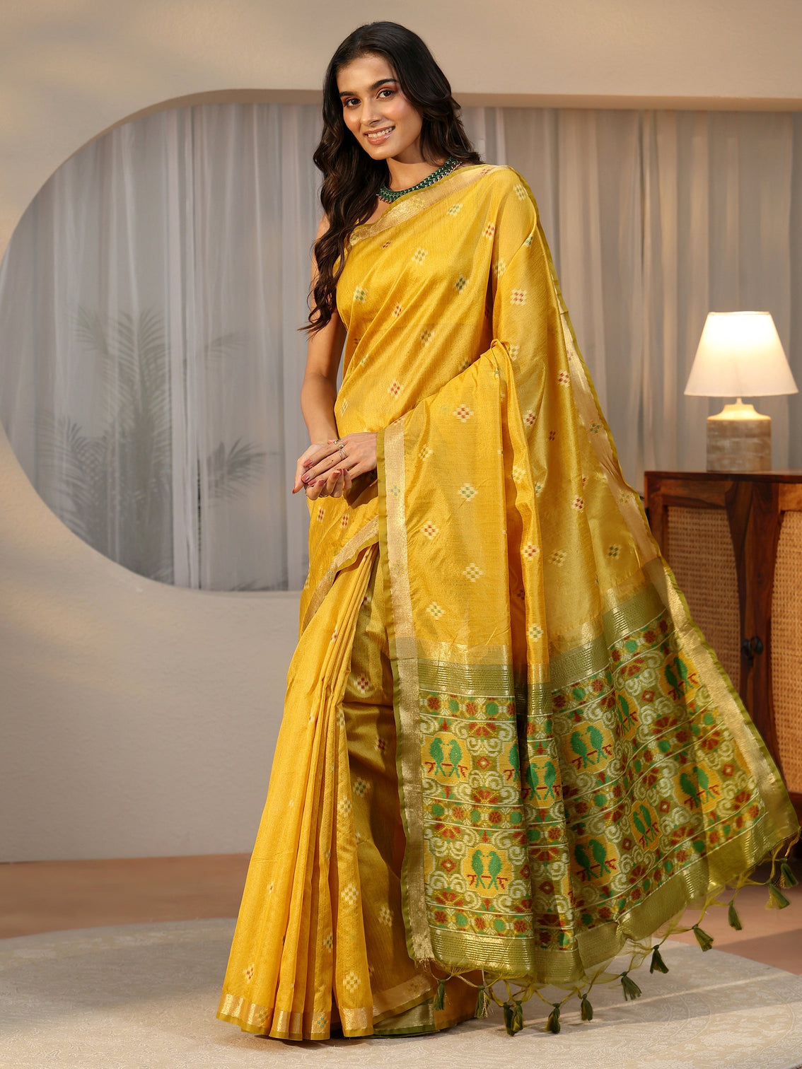 Mameraa Mustard Woven Design Silk Blend Saree