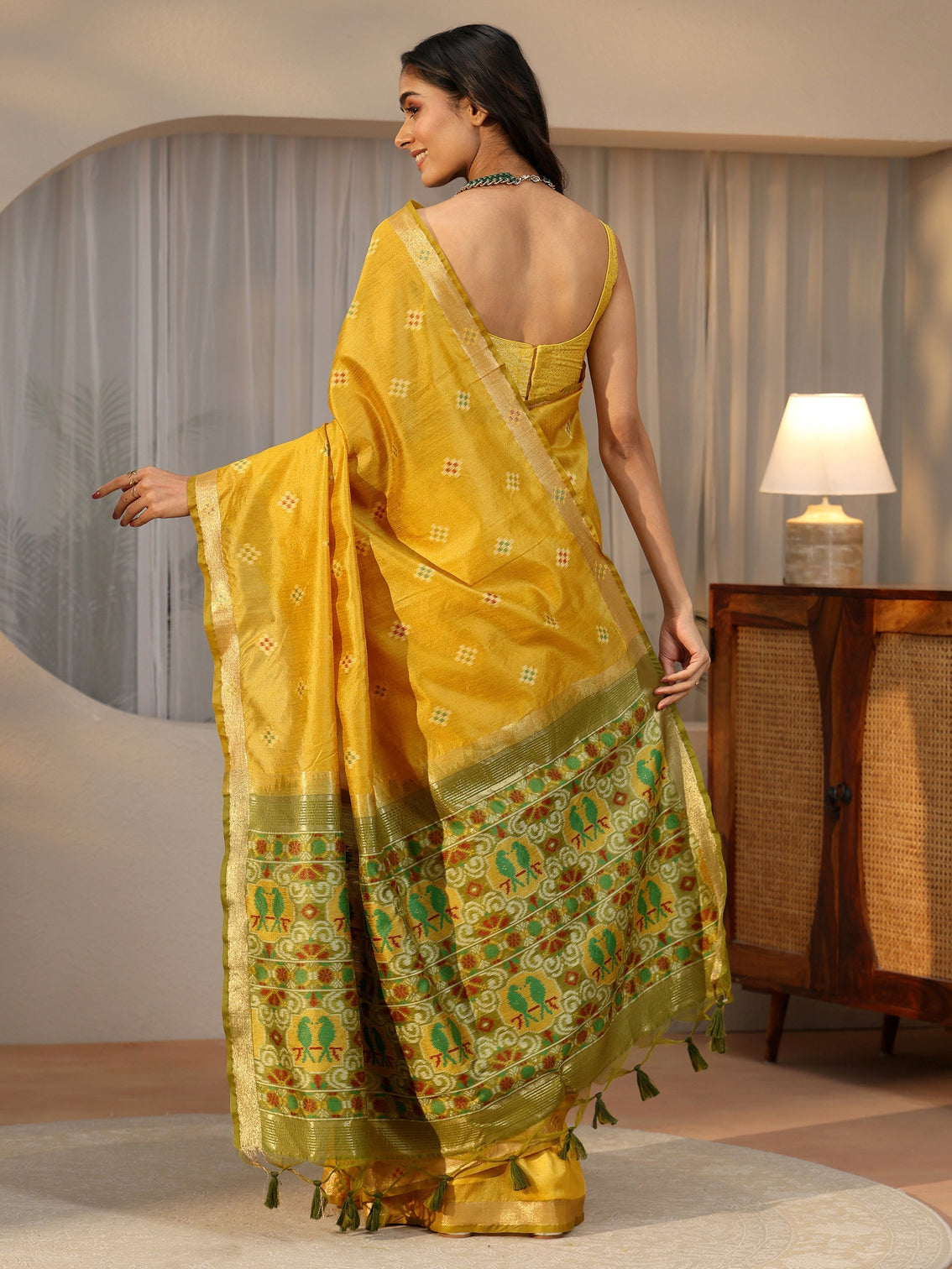Mameraa Mustard Woven Design Silk Blend Saree
