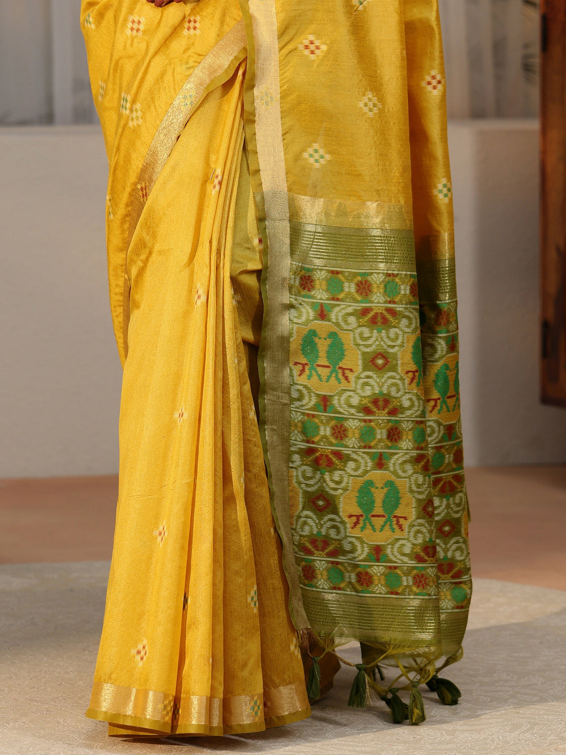 Mameraa Mustard Woven Design Silk Blend Saree