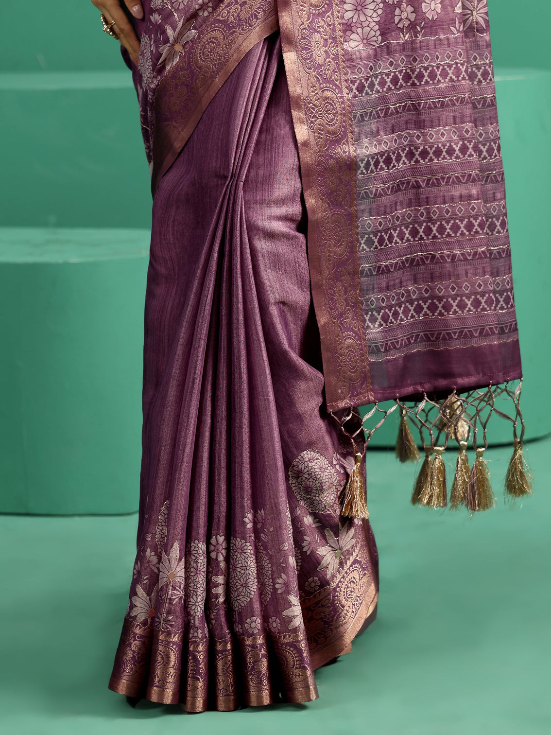 Mameraa Lavender Pichwai Tree Print Silk Blend Saree