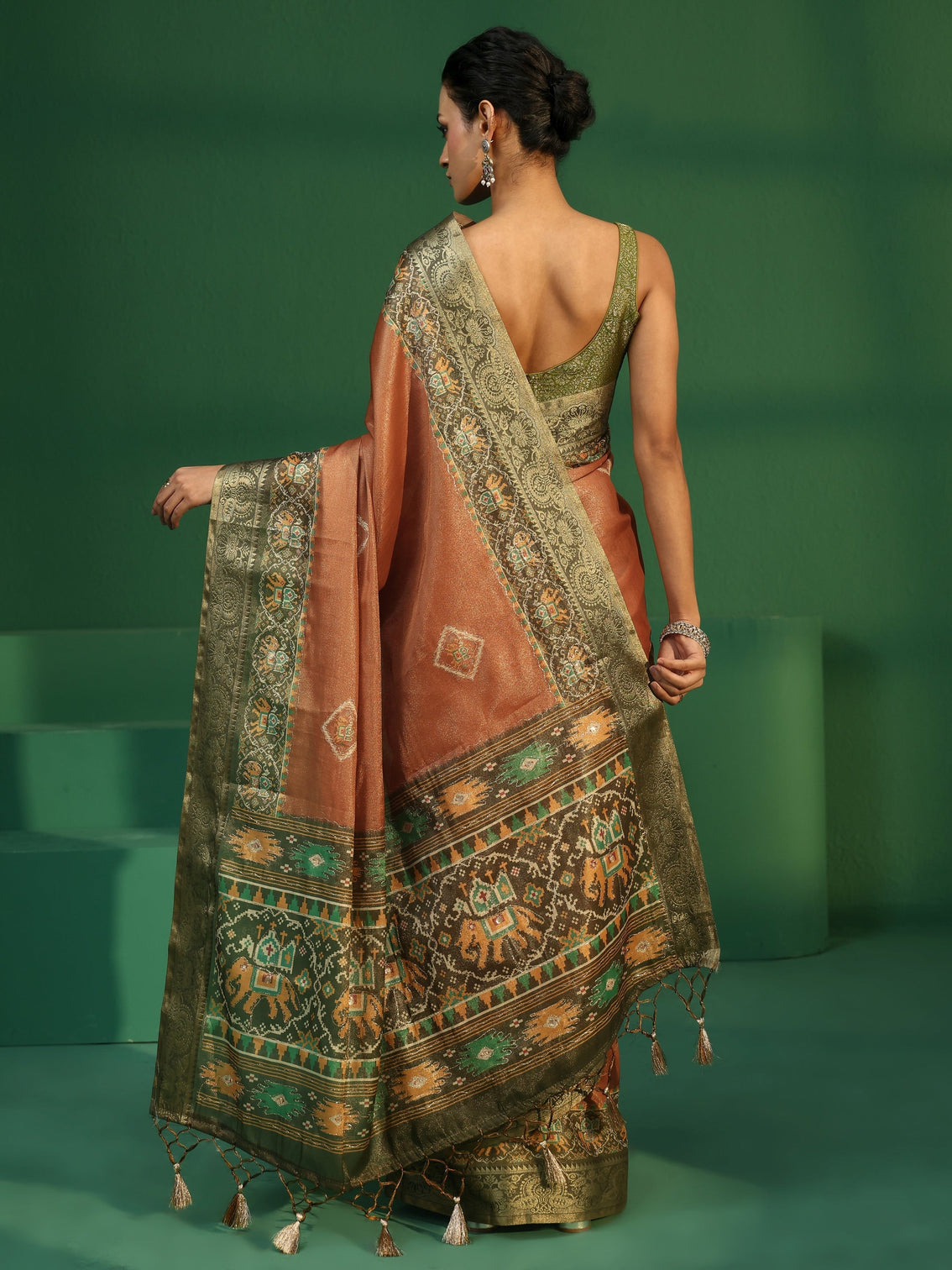 Mameraa Rust Silk Blend Saree with Patola Border