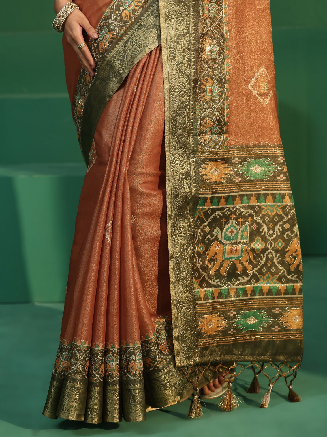 Mameraa Rust Silk Blend Saree with Patola Border