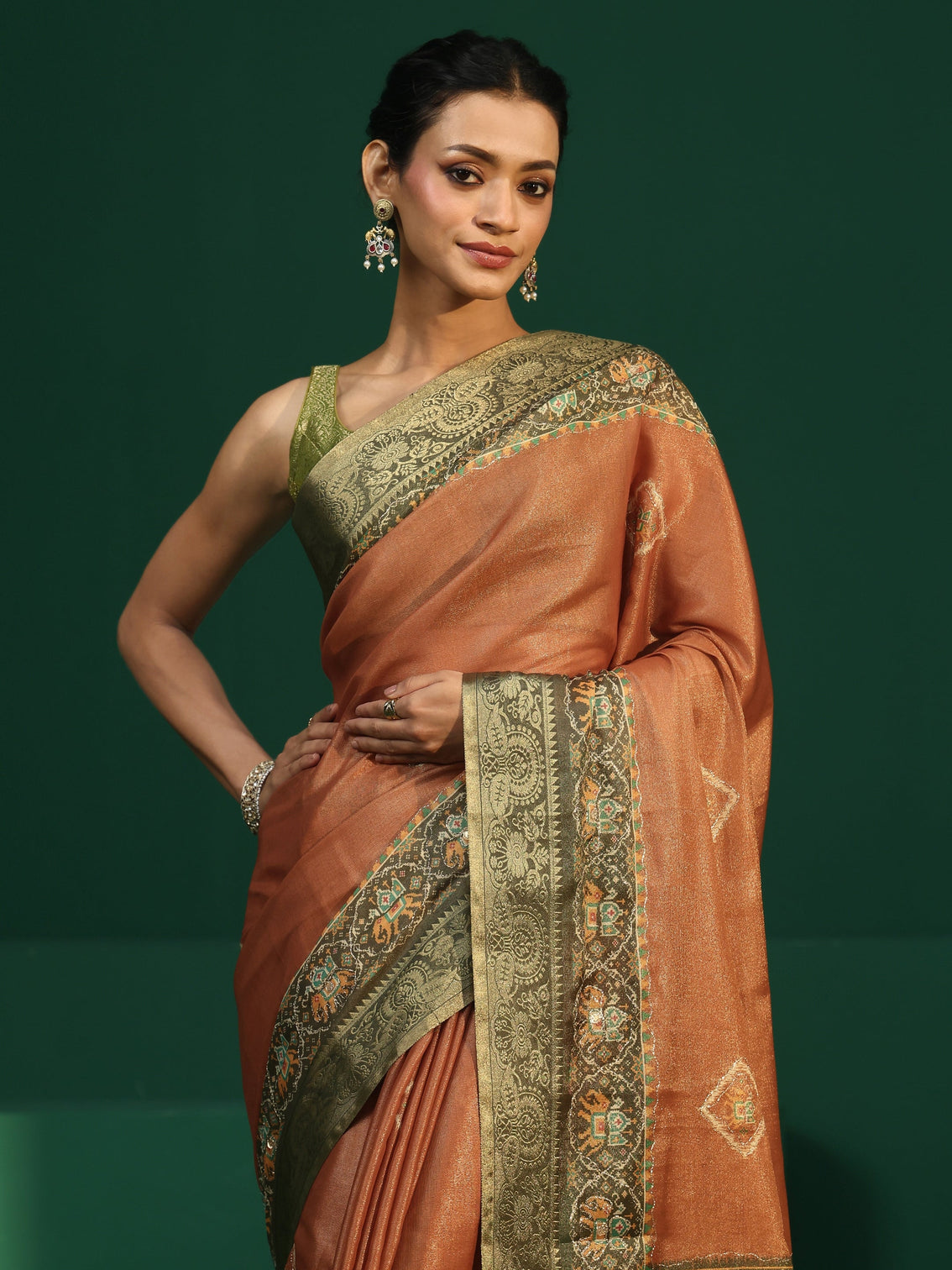Mameraa Rust Silk Blend Saree with Patola Border