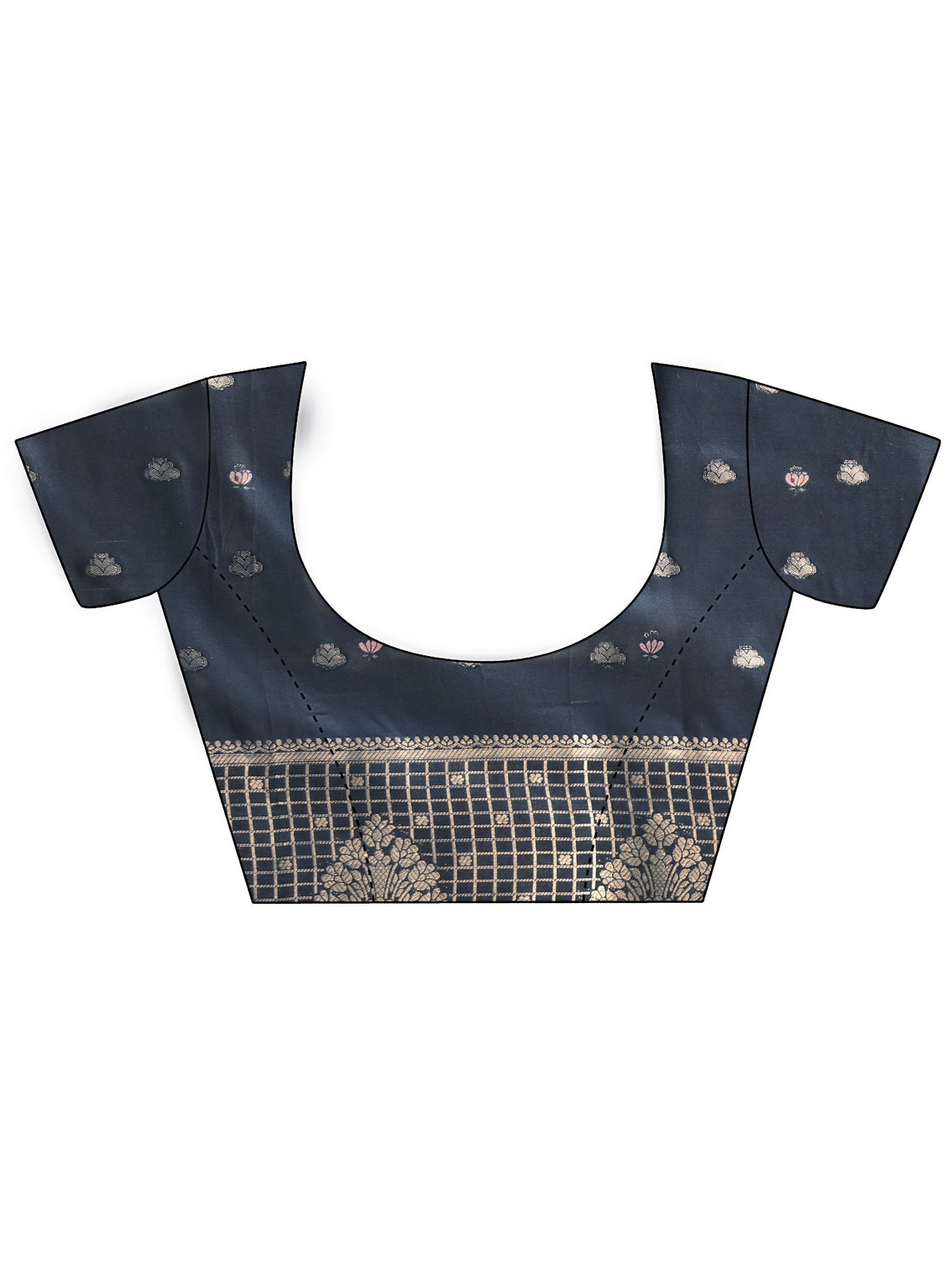 Mameraa Midnight Blue Printed Silk Blend with Woven Design Border