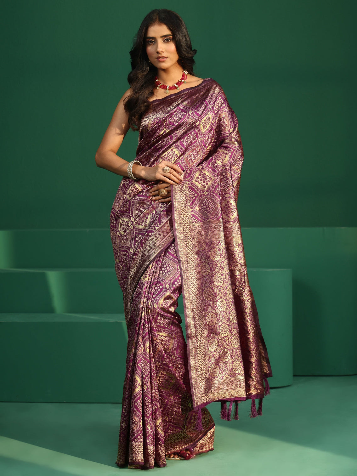 Mameraa Magenta Pink Brocade Saree