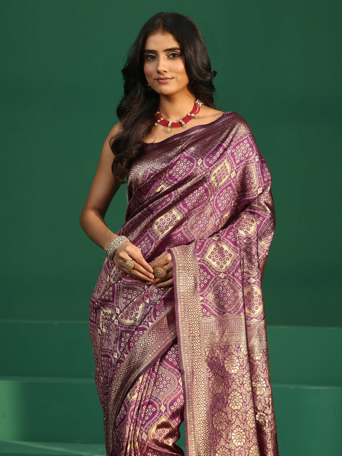 Mameraa Magenta Pink Brocade Saree