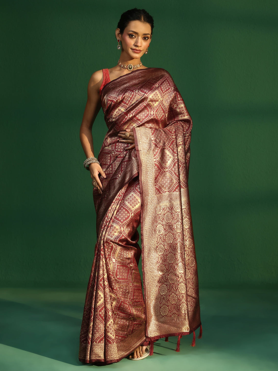 Mameraa Crimson Red Brocade Saree