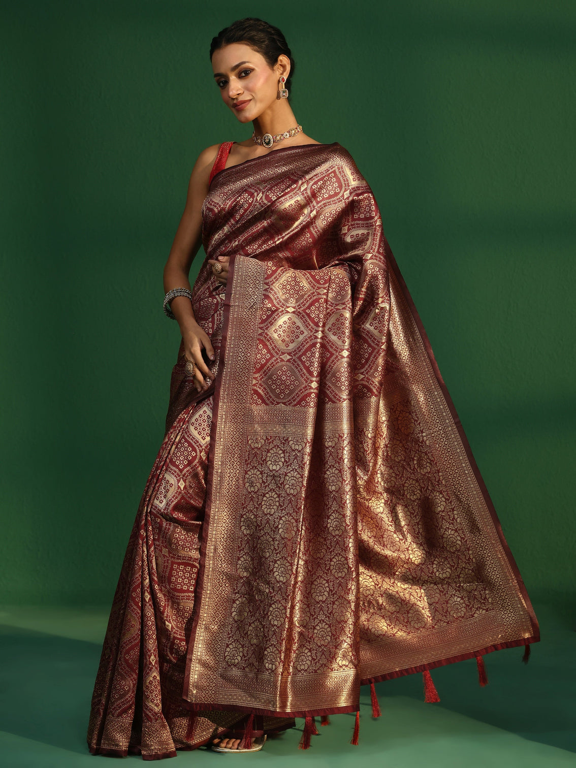 Mameraa Crimson Red Brocade Saree