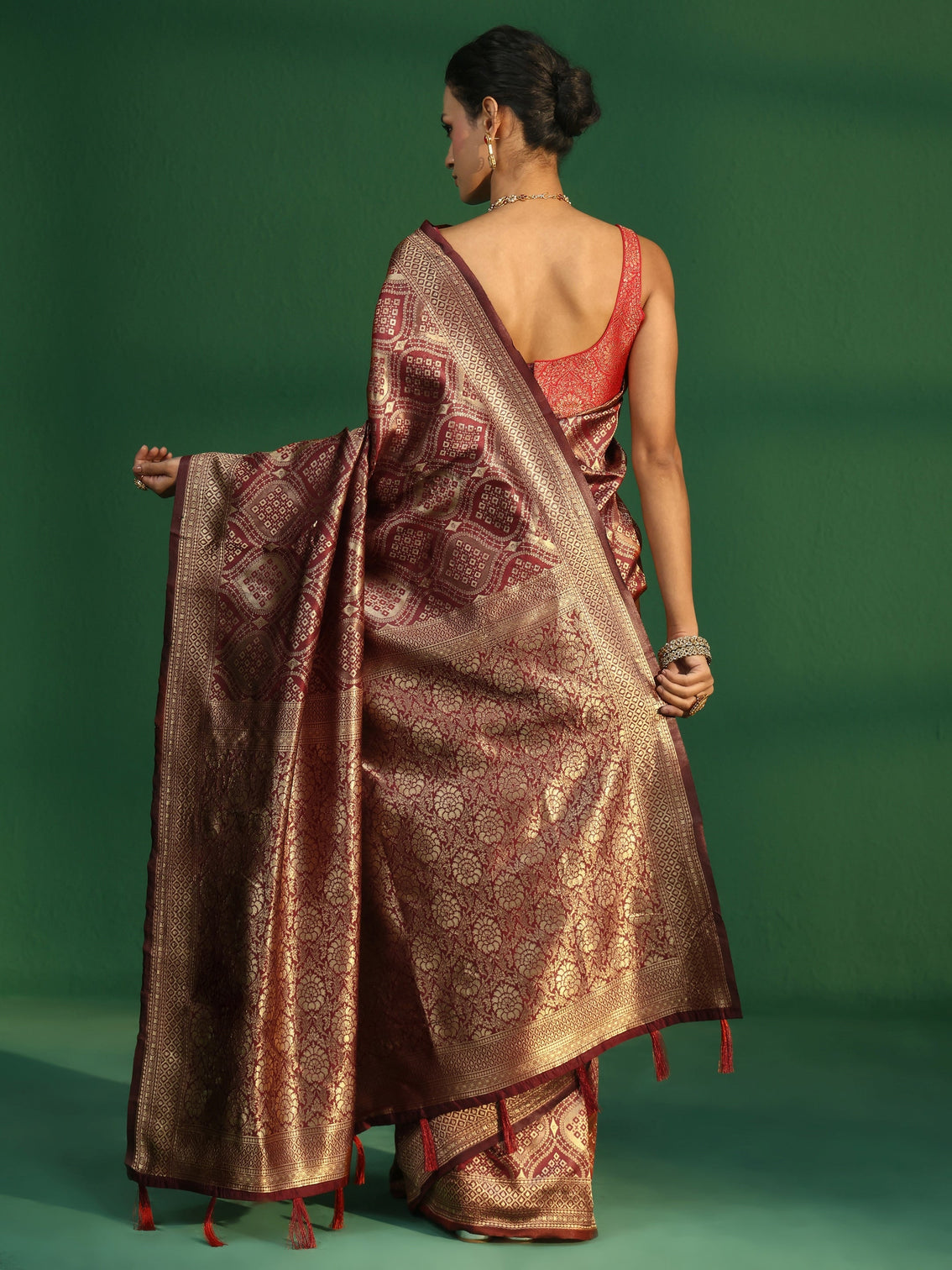 Mameraa Crimson Red Brocade Saree