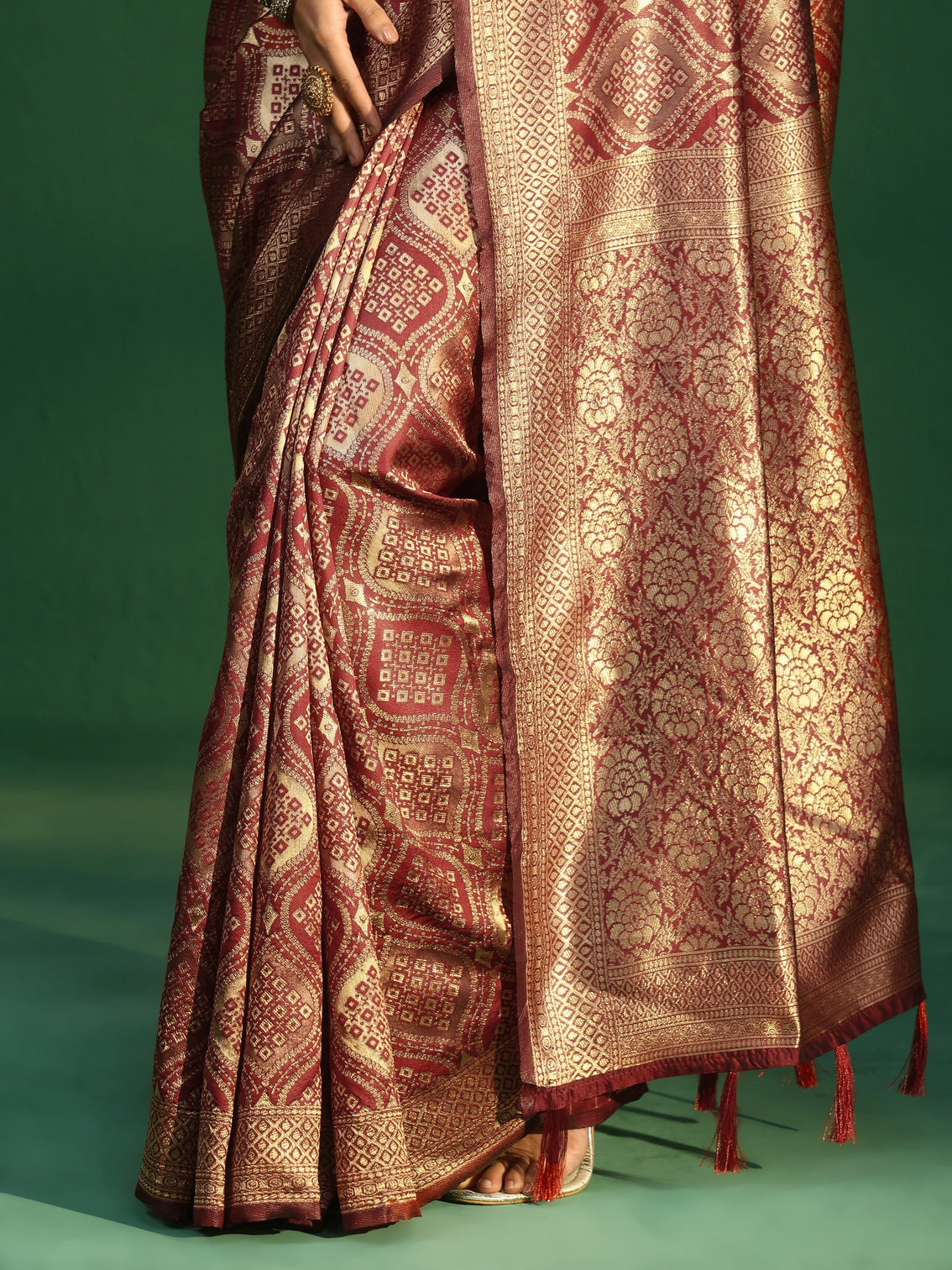 Mameraa Crimson Red Brocade Saree