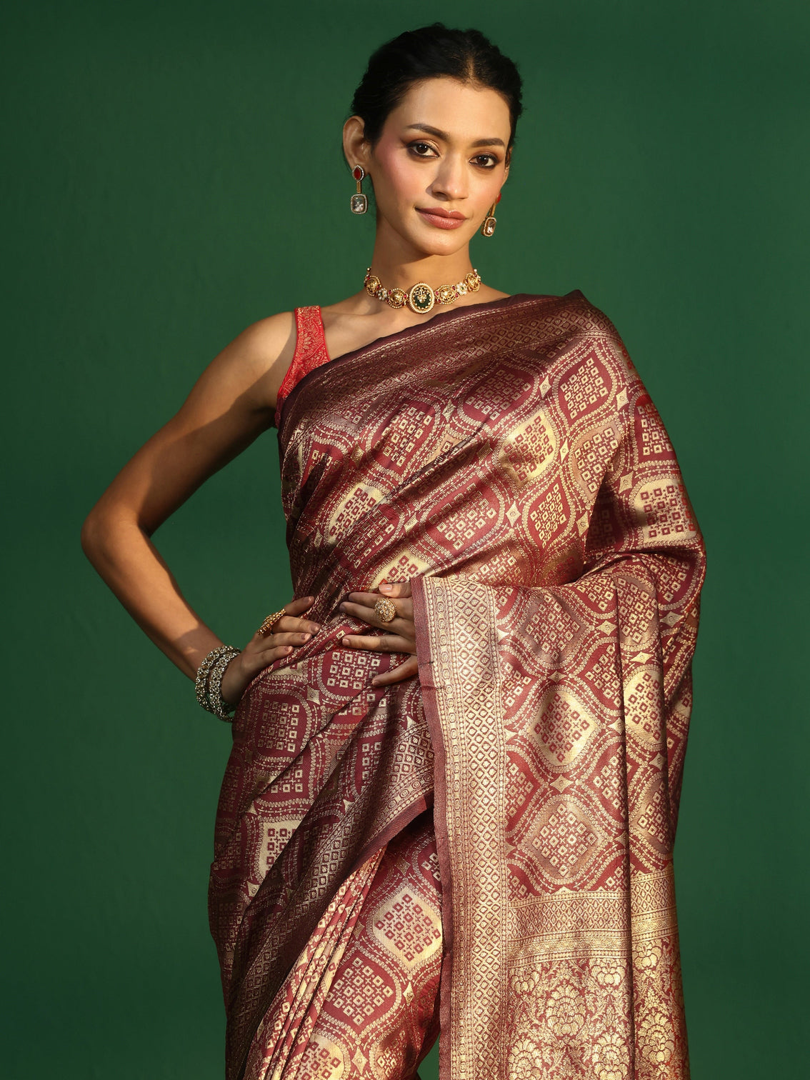 Mameraa Crimson Red Brocade Saree