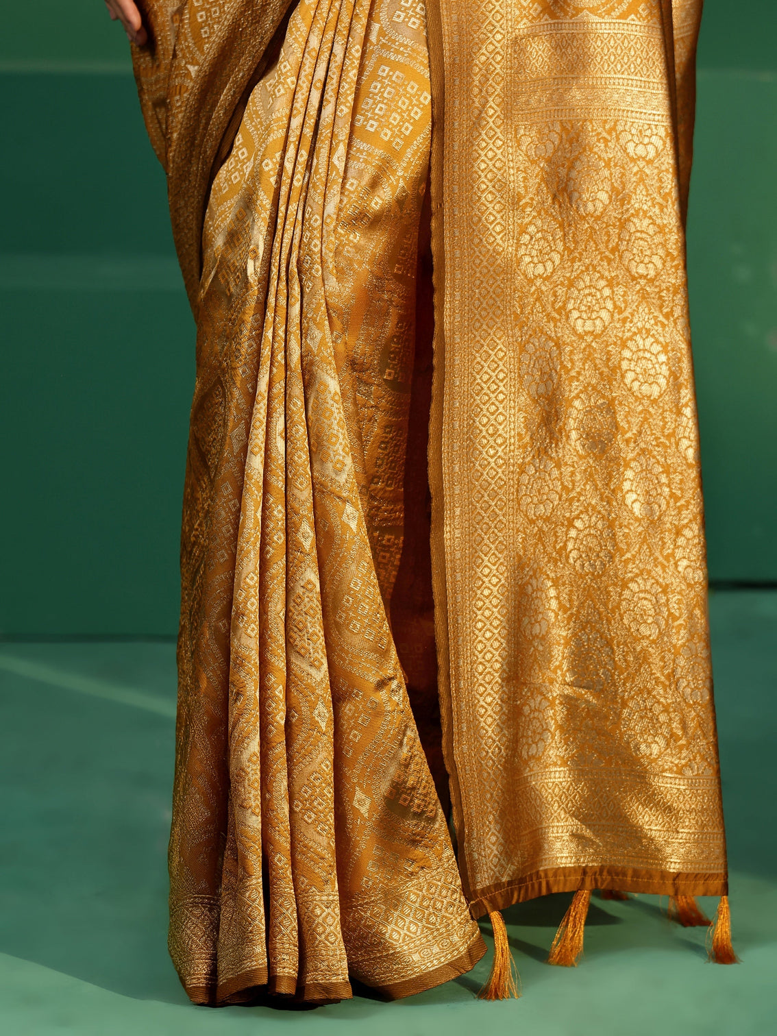 Mameraa Golden Mustard Brocade Saree