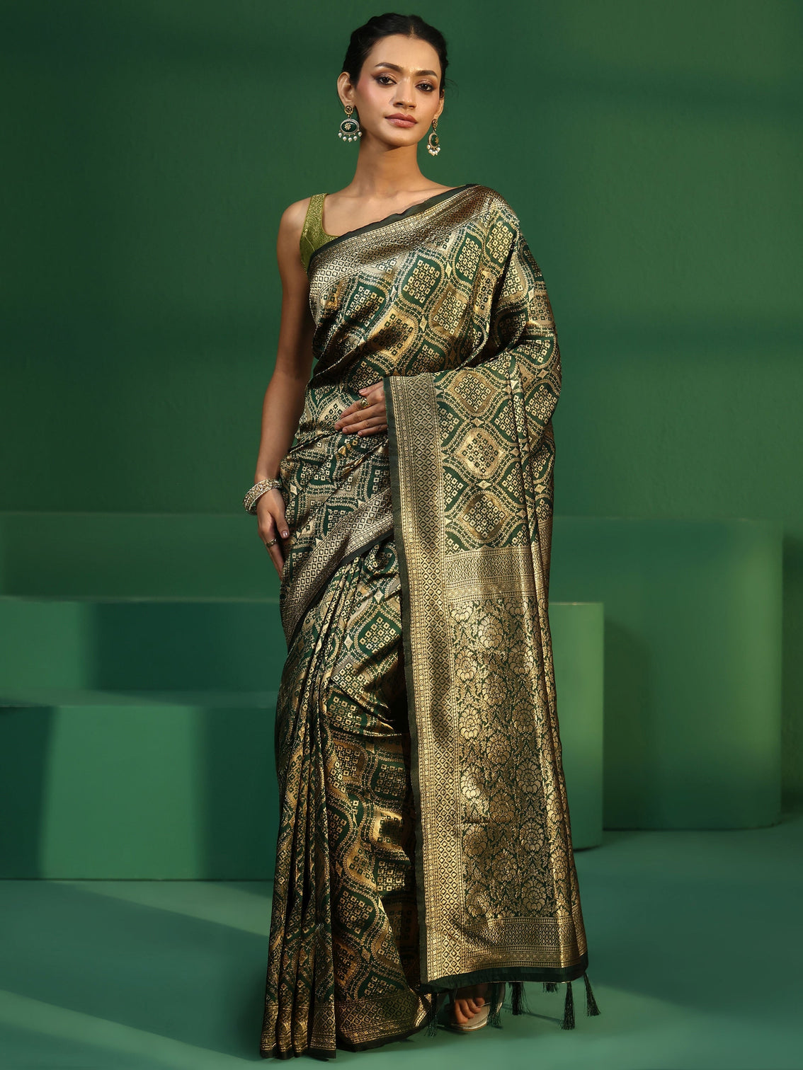 Mameraa Jungle Green Brocade Saree