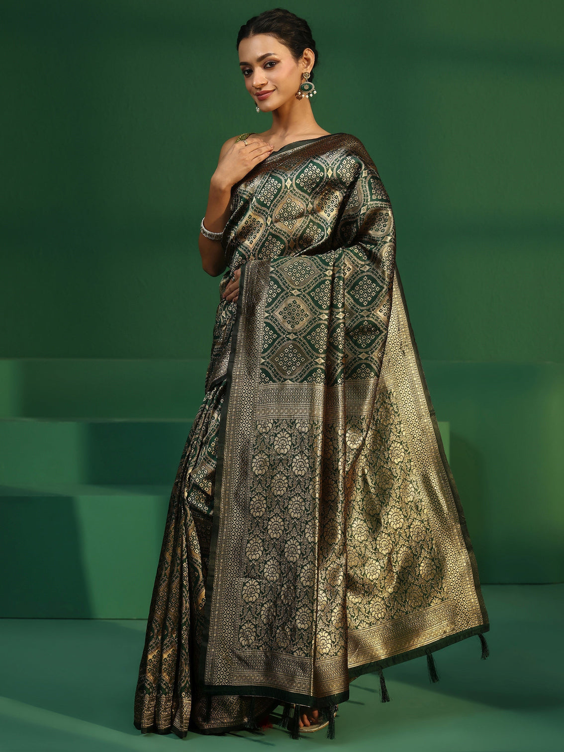 Mameraa Jungle Green Brocade Saree