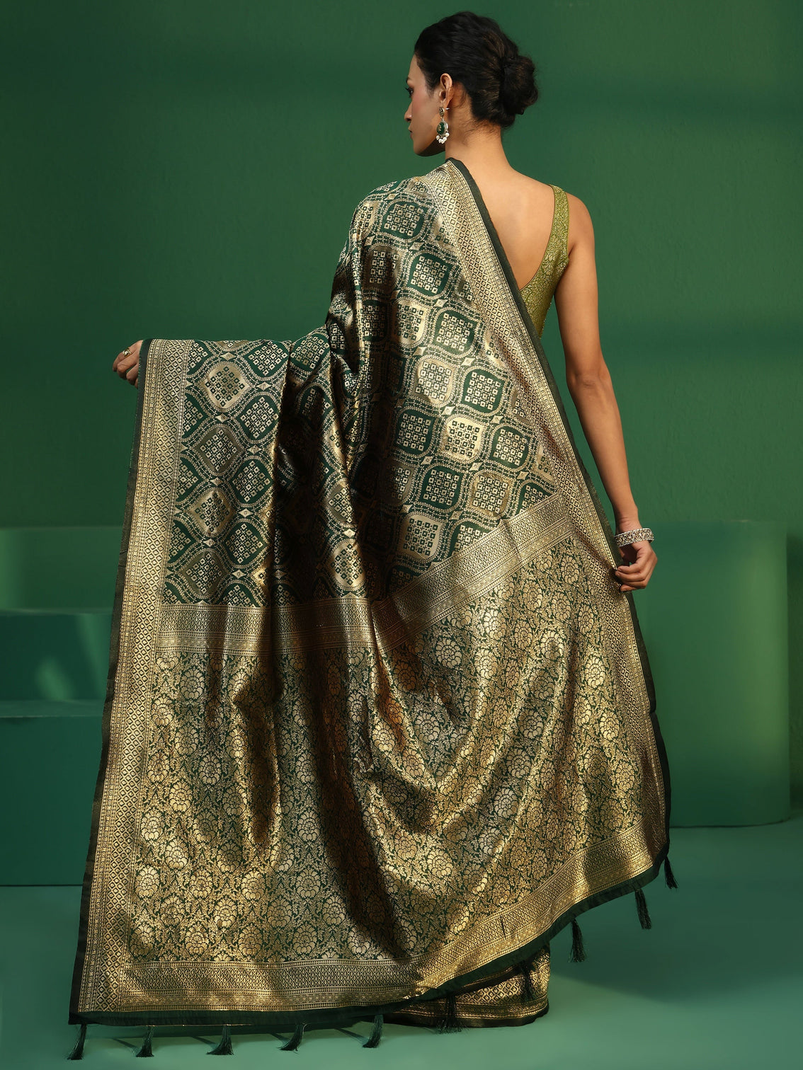 Mameraa Jungle Green Brocade Saree