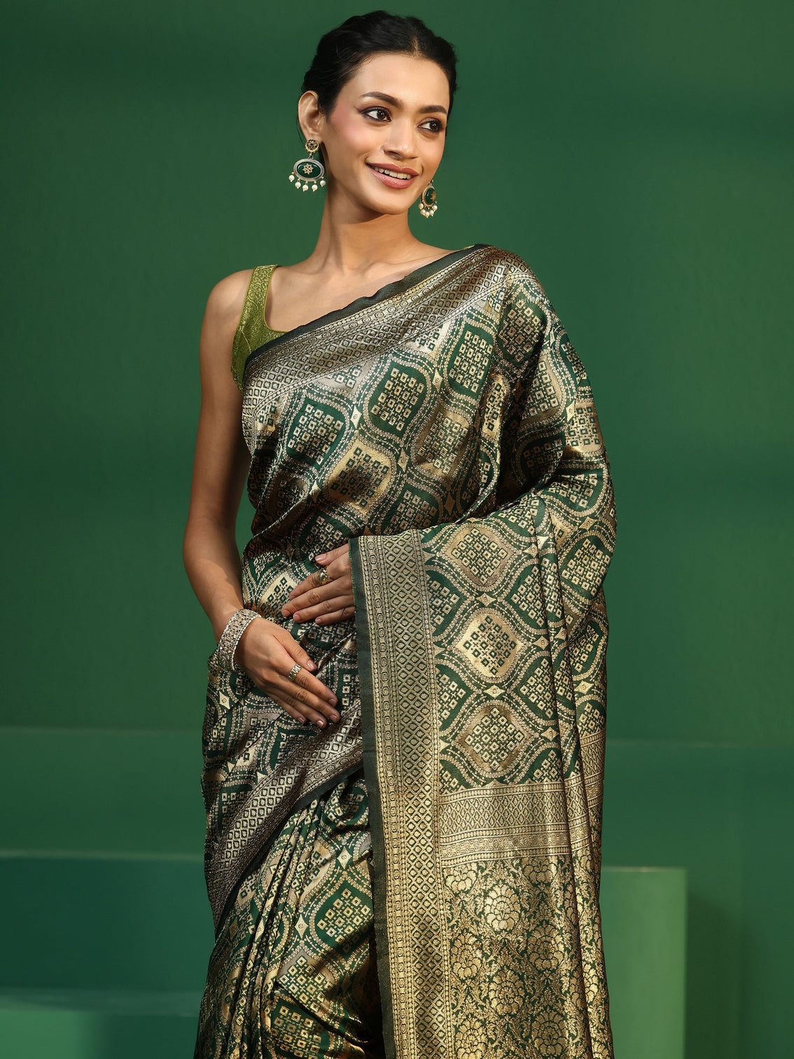 Mameraa Jungle Green Brocade Saree