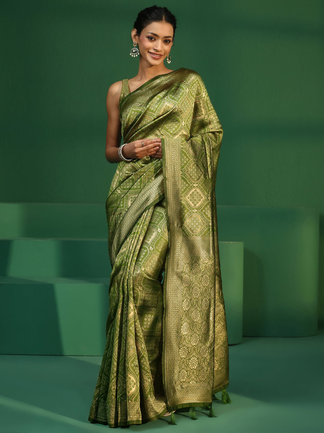 Mameraa Leaf Green Brocade Saree