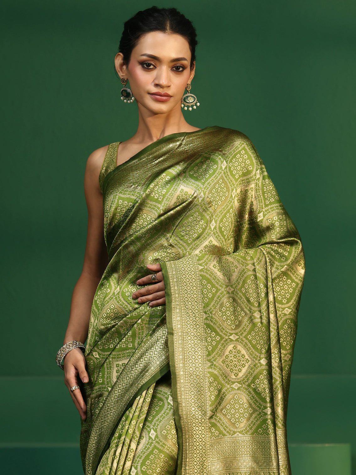 Mameraa Leaf Green Brocade Saree