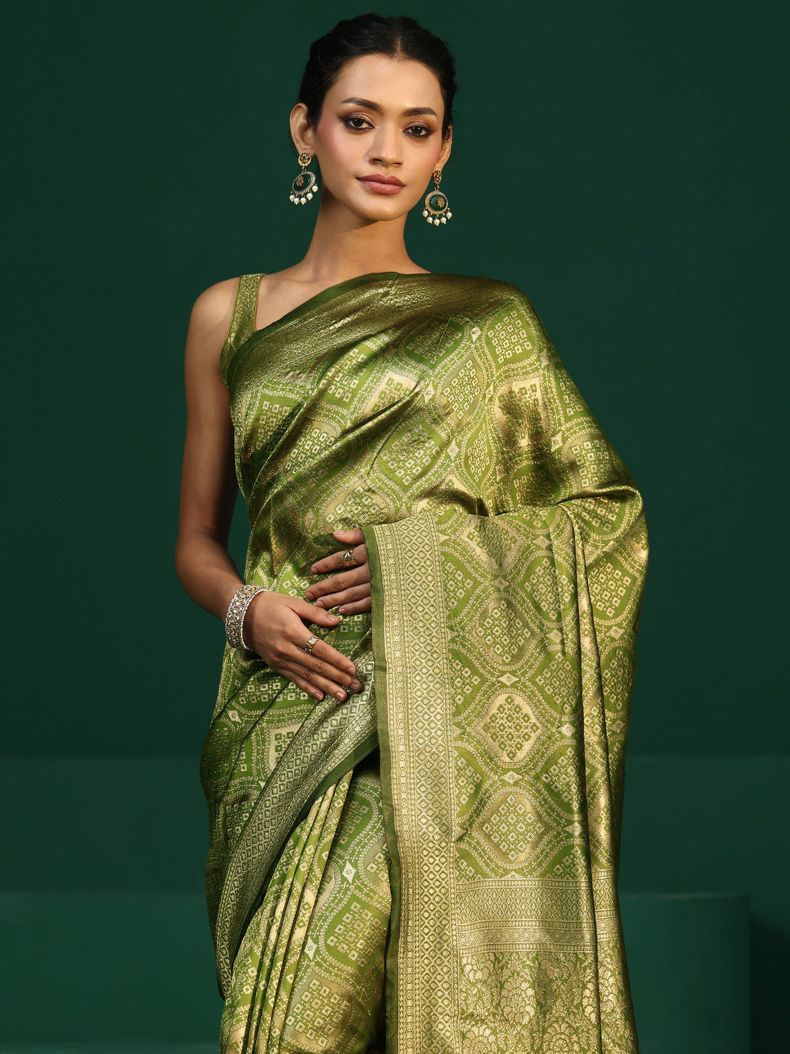 Mameraa Leaf Green Brocade Saree
