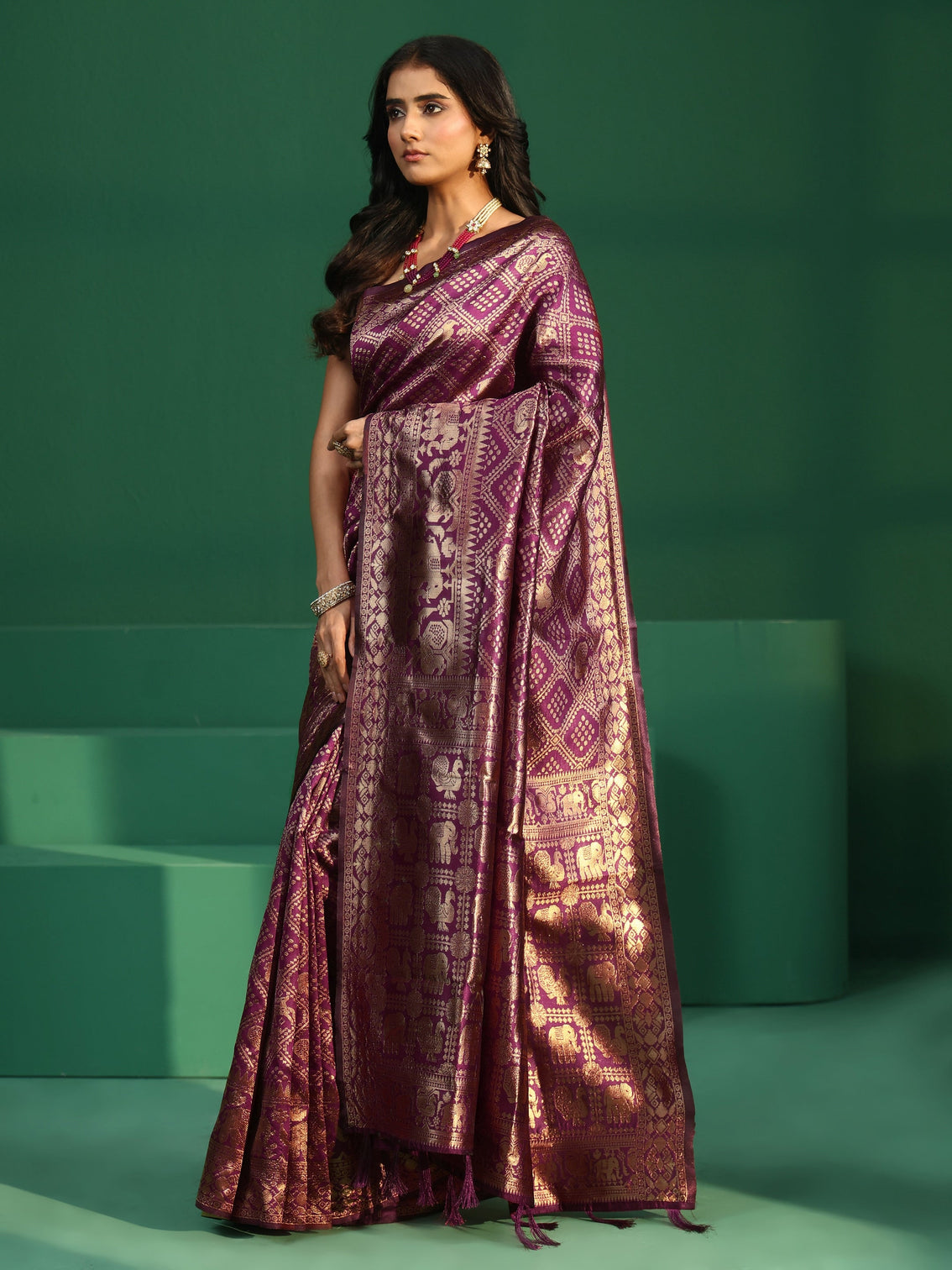 Mameraa Rose Pink Brocade Saree with Elephant Motifs