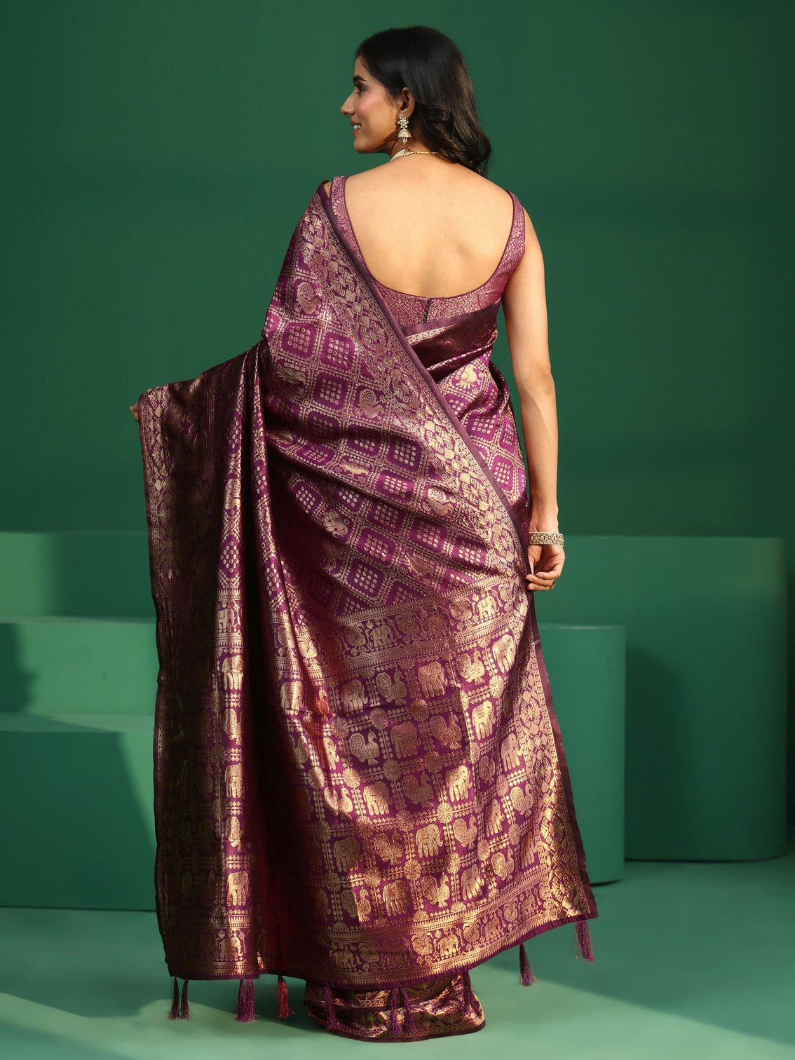 Mameraa Rose Pink Brocade Saree with Elephant Motifs