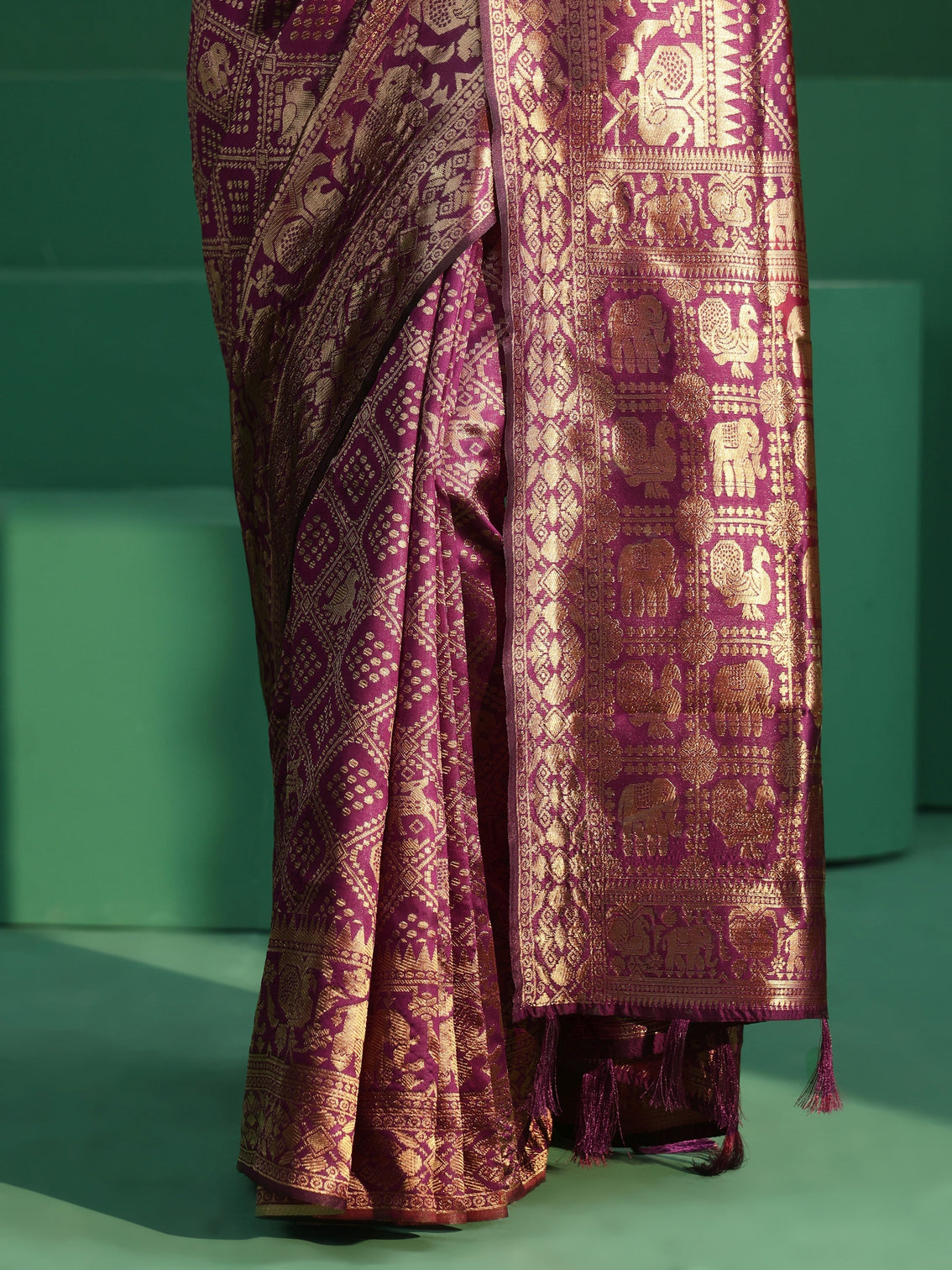 Mameraa Rose Pink Brocade Saree with Elephant Motifs