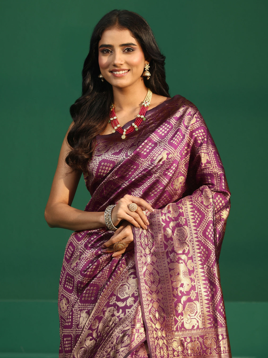 Mameraa Rose Pink Brocade Saree with Elephant Motifs