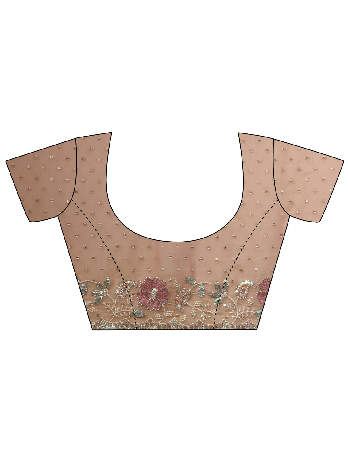 Mameraa Peach Embellished Tissue Saree with Floral Embroidered Border