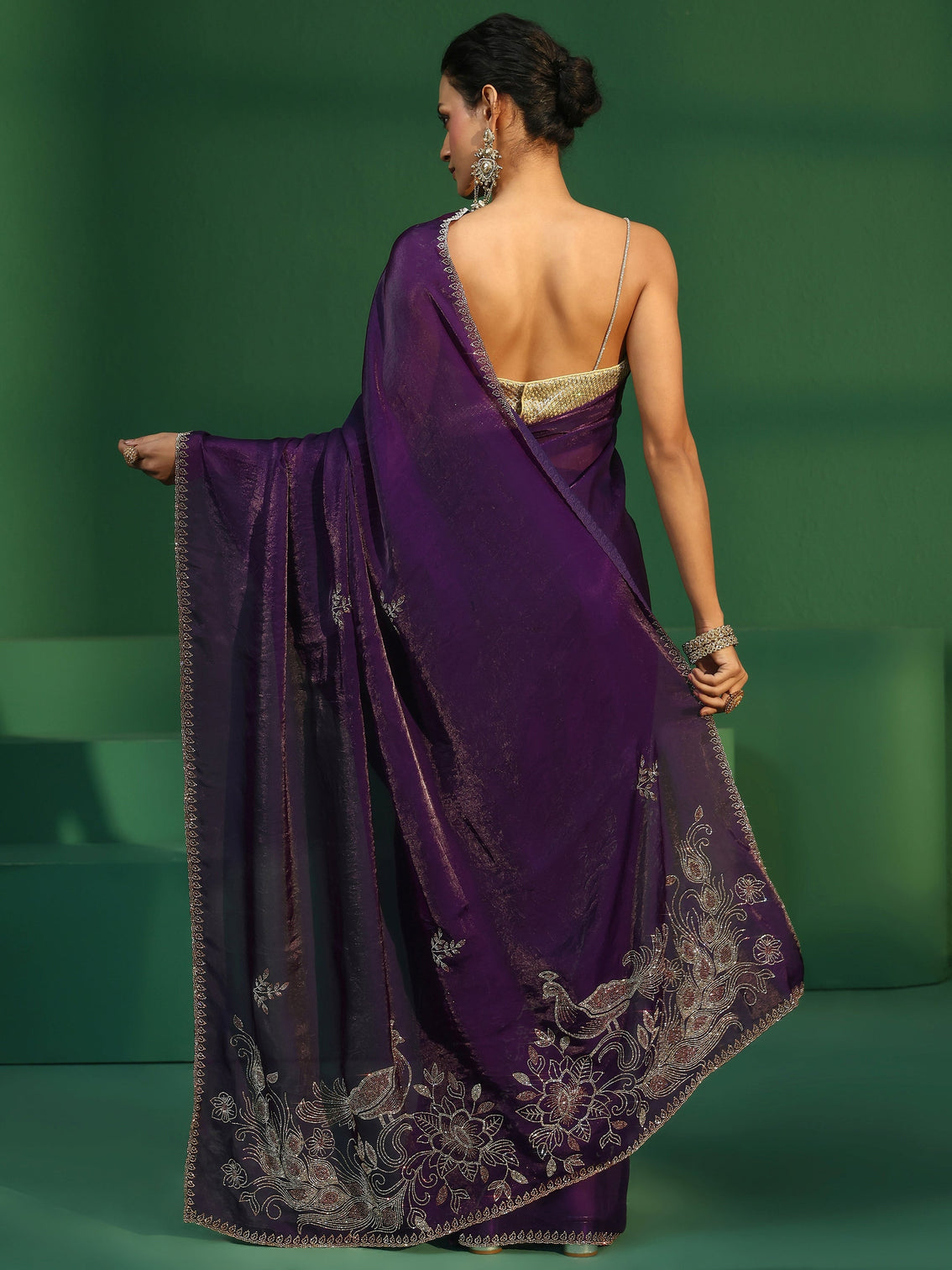 Mameraa Regal Purple Tissue Saree with Embellished Pallu
