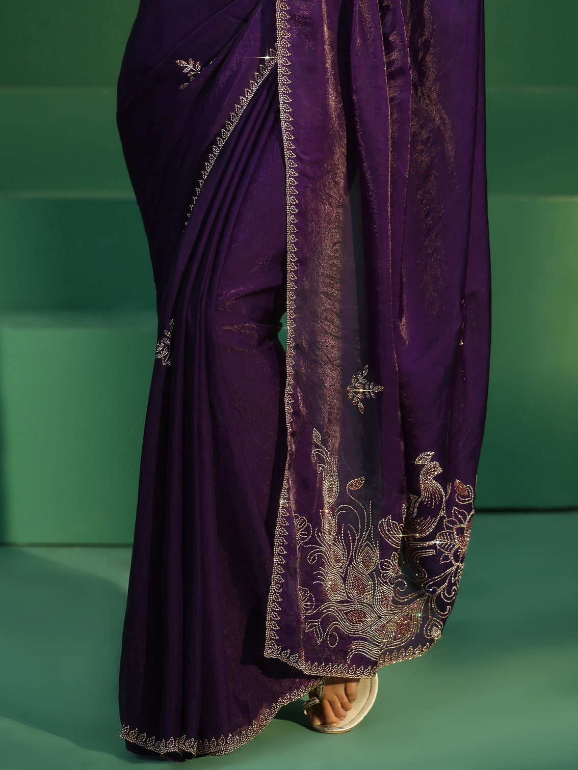 Mameraa Regal Purple Tissue Saree with Embellished Pallu