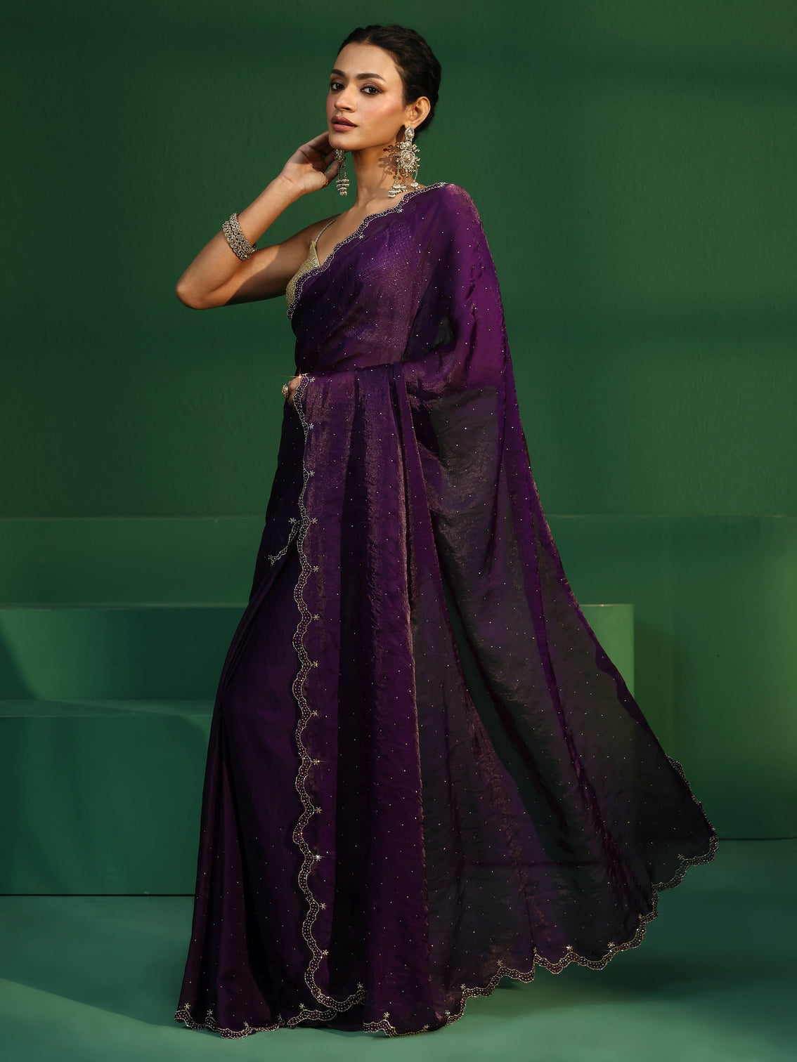Mameraa Regal Purple Embellished Tissue Saree